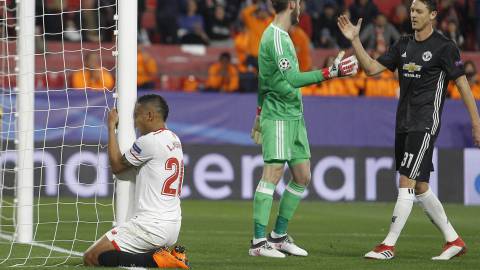 Luis Muriel jugó 84 minutos en los octavos de Champions League entre Sevilla y Manchester United